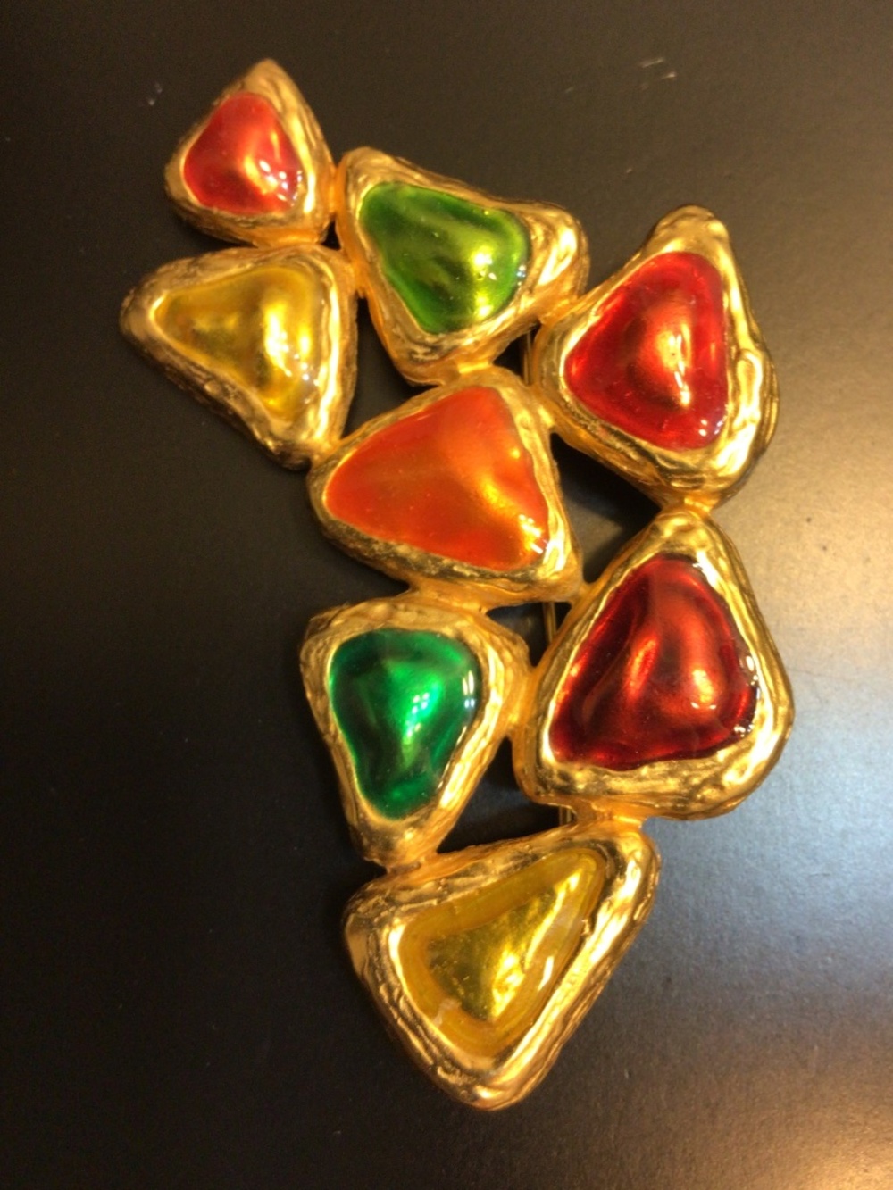 Vintage Multicolor Brooch Vibrant Shades of Red, Green, Yellow, Orange 80s-90s